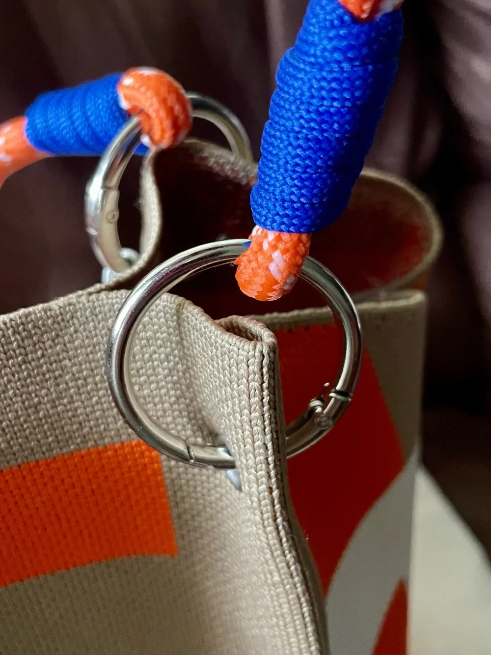 Canvas Tote Bag in Orange, White & Tan